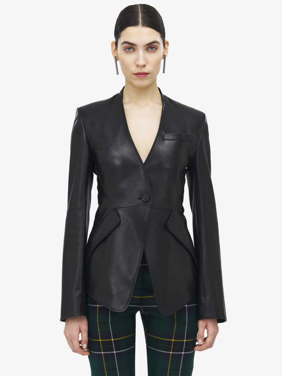 ALEXANDER MCQUEEN - Peplum Tailored Leather Jacket - Item 840138Q5AML1000